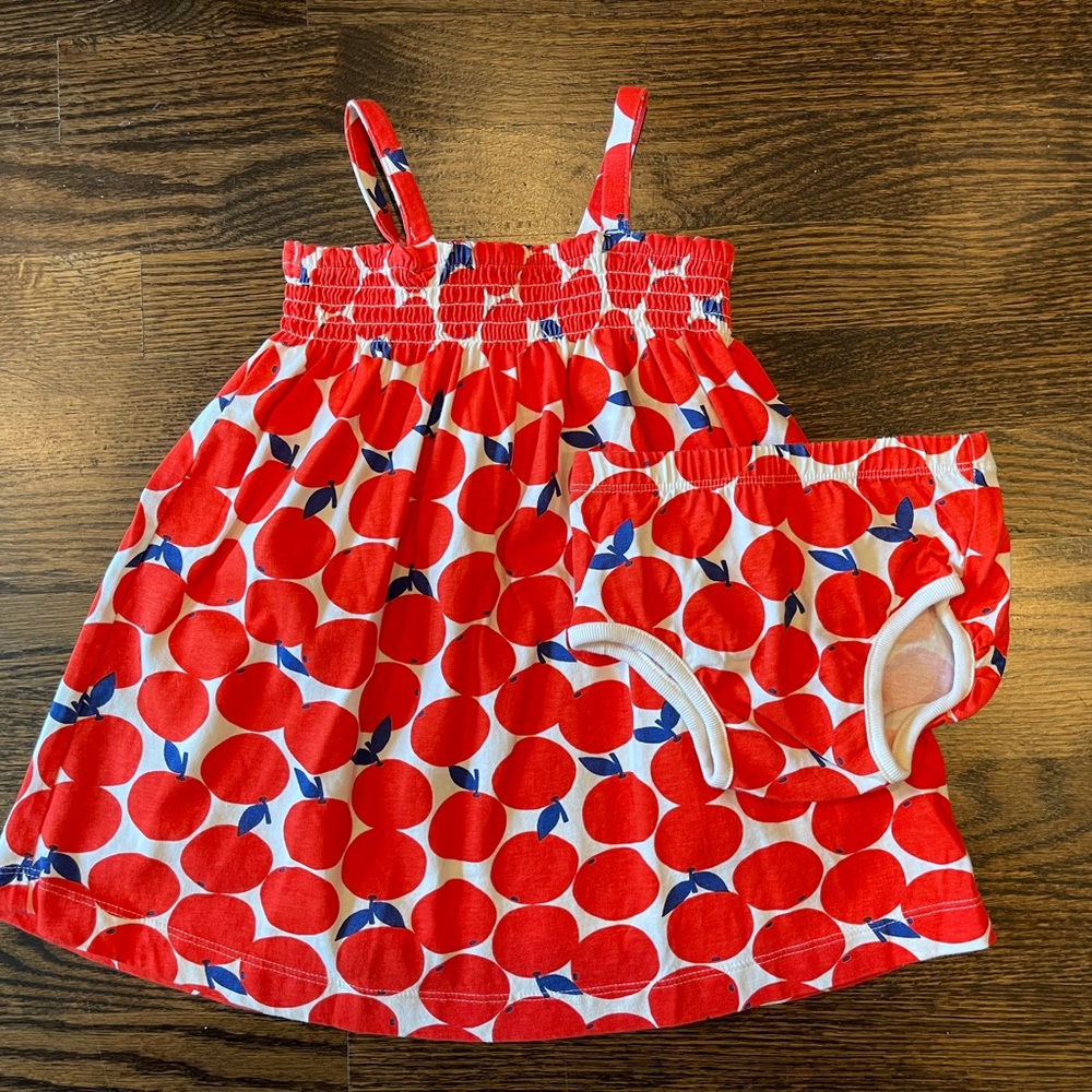 Hanna Andersson Red Apple Print Dress with Bloomers 2T